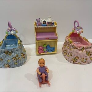 Fisher Price Loving Family Nursery Light Music Changing Table, Twin Cribs Doll